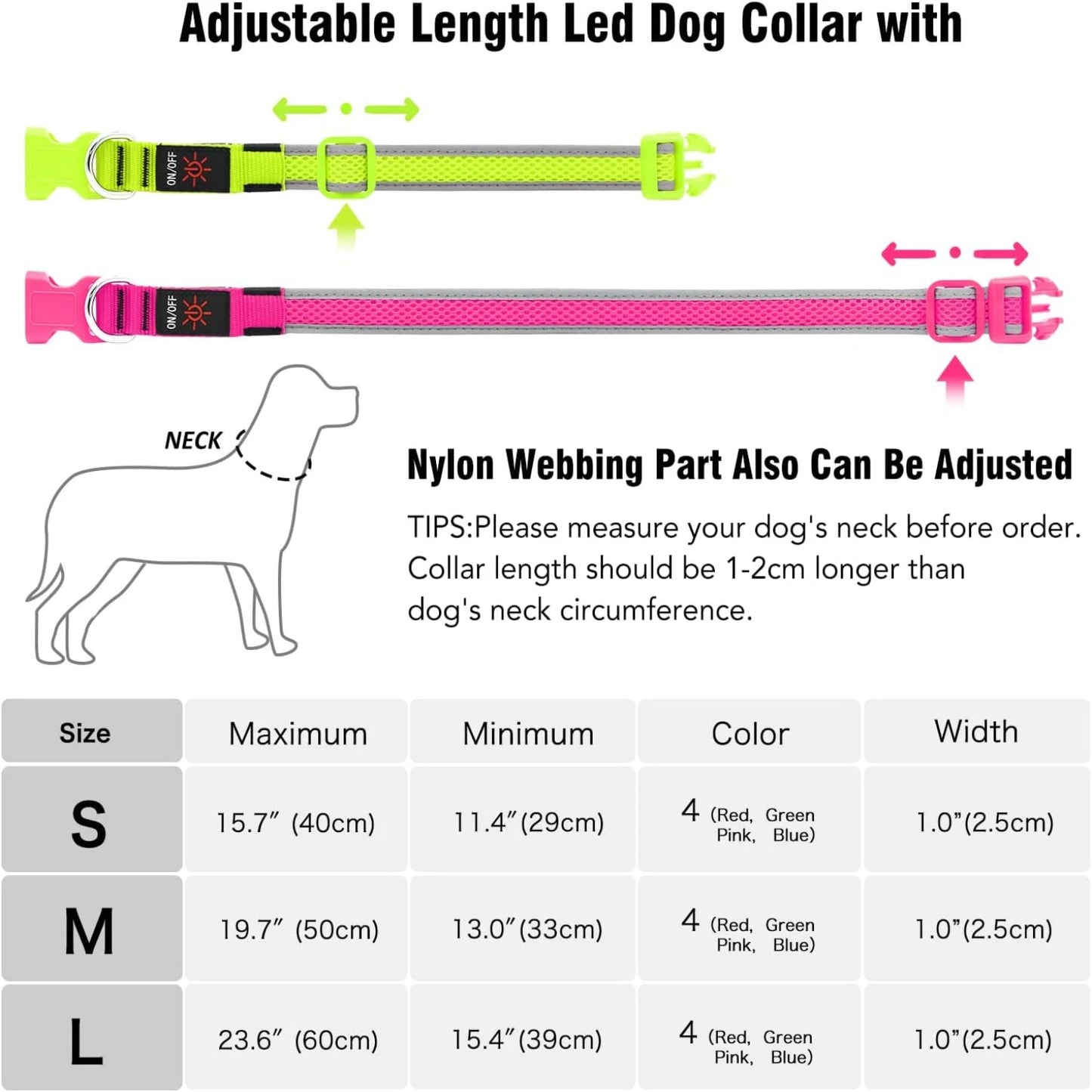 LED Dog Collar - Rechargeable-Adjustable Soft Mesh