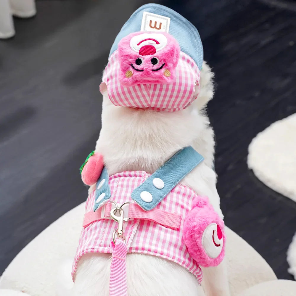 Cartoon Pet Harness, Leash, and Sun Hat Set