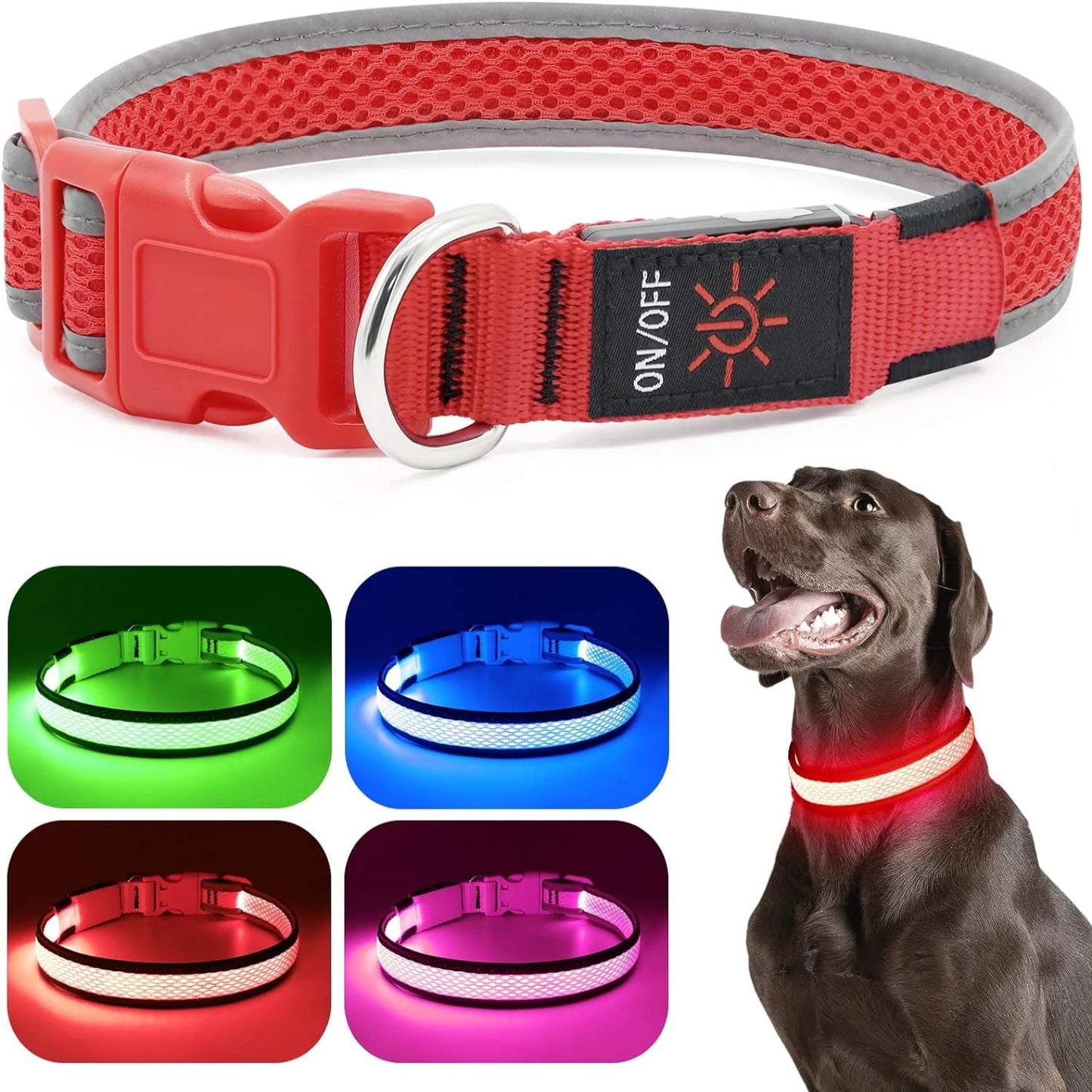 LED Dog Collar - Rechargeable-Adjustable Soft Mesh