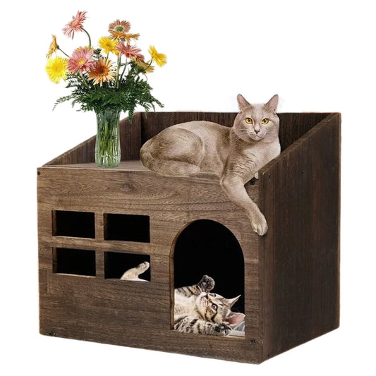 Solid Wood Cat Bed Cave/ Litter Box