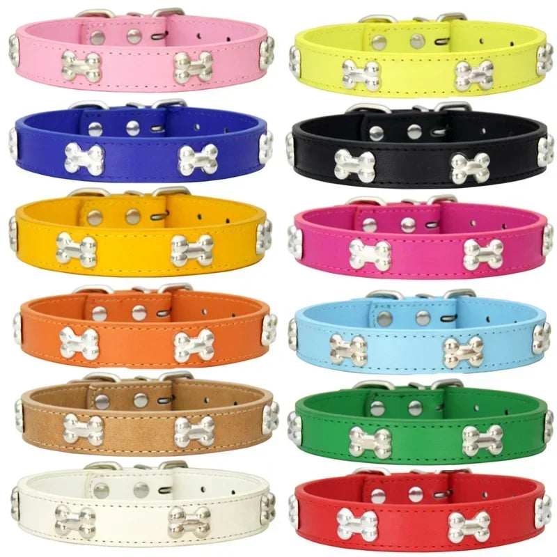 Bone Design Leather Pet Collars