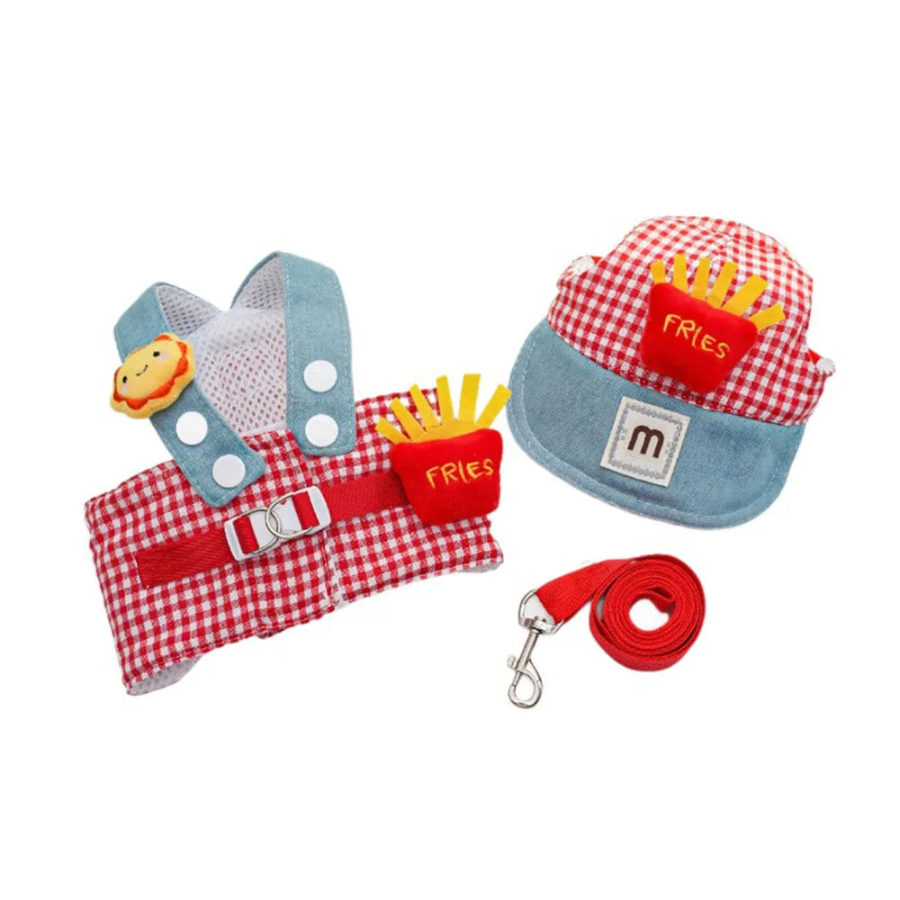 Cartoon Pet Harness, Leash, and Sun Hat Set