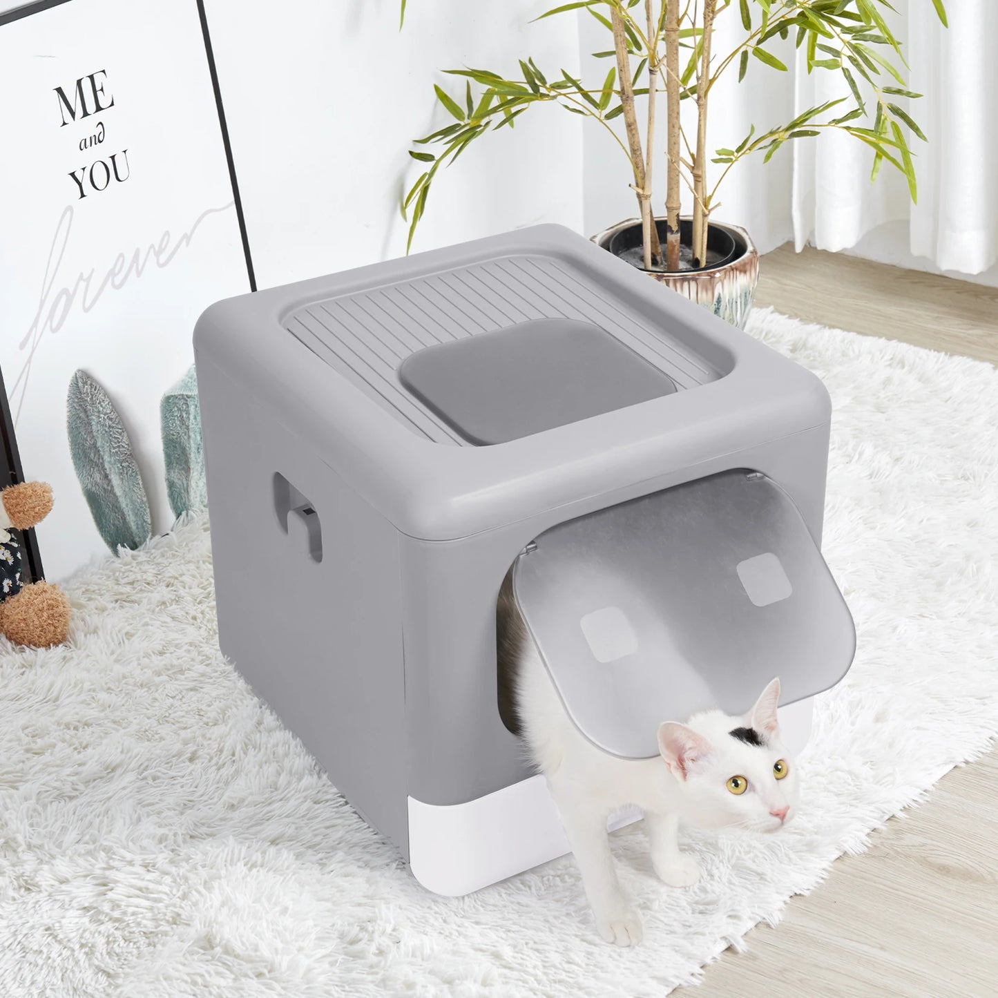 Enclosed Cat Litter Box with Scoop and Tray