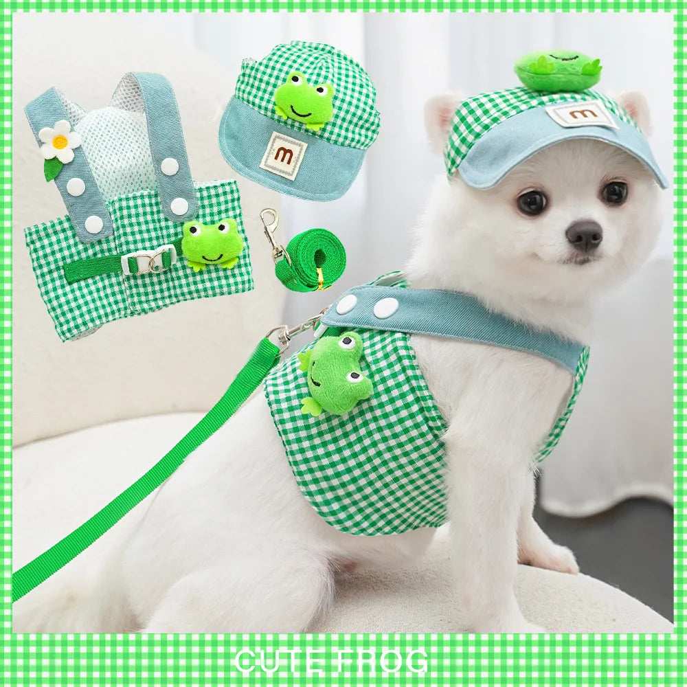 Cartoon Pet Harness, Leash, and Sun Hat Set