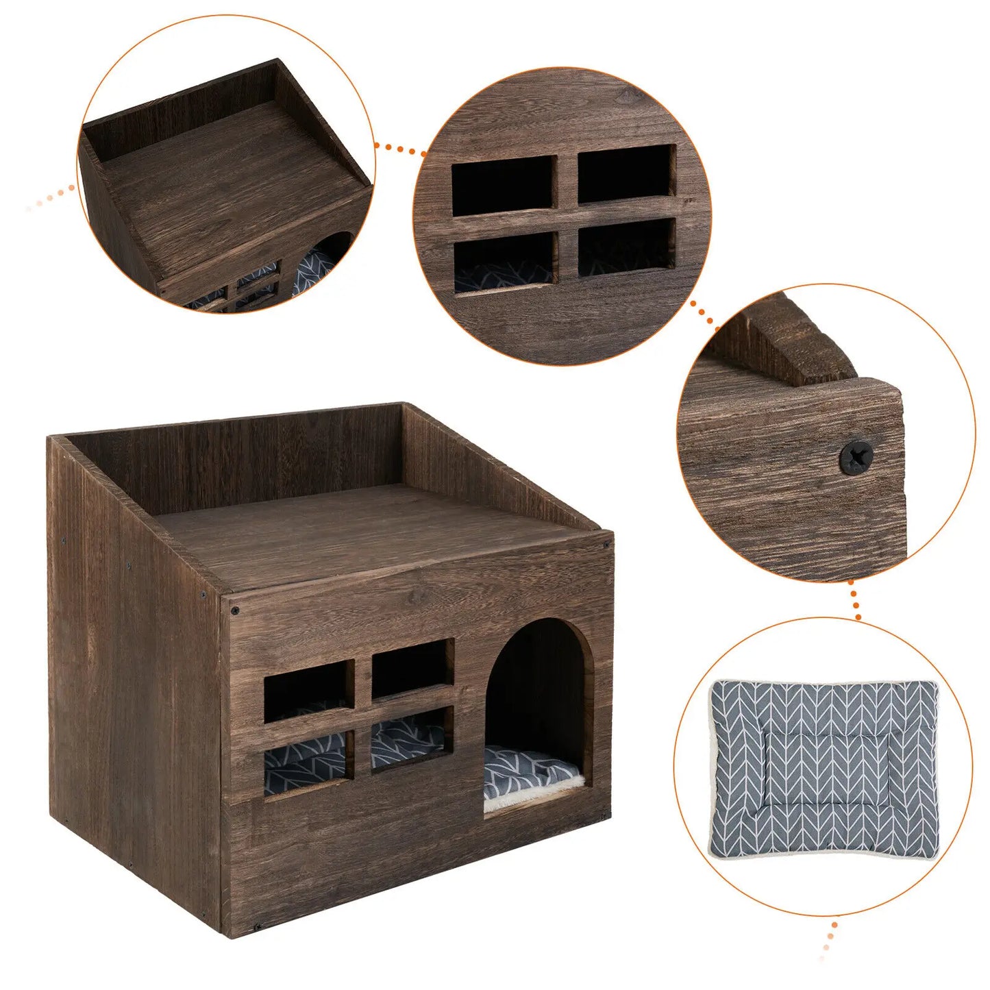 Solid Wood Cat Bed Cave/ Litter Box