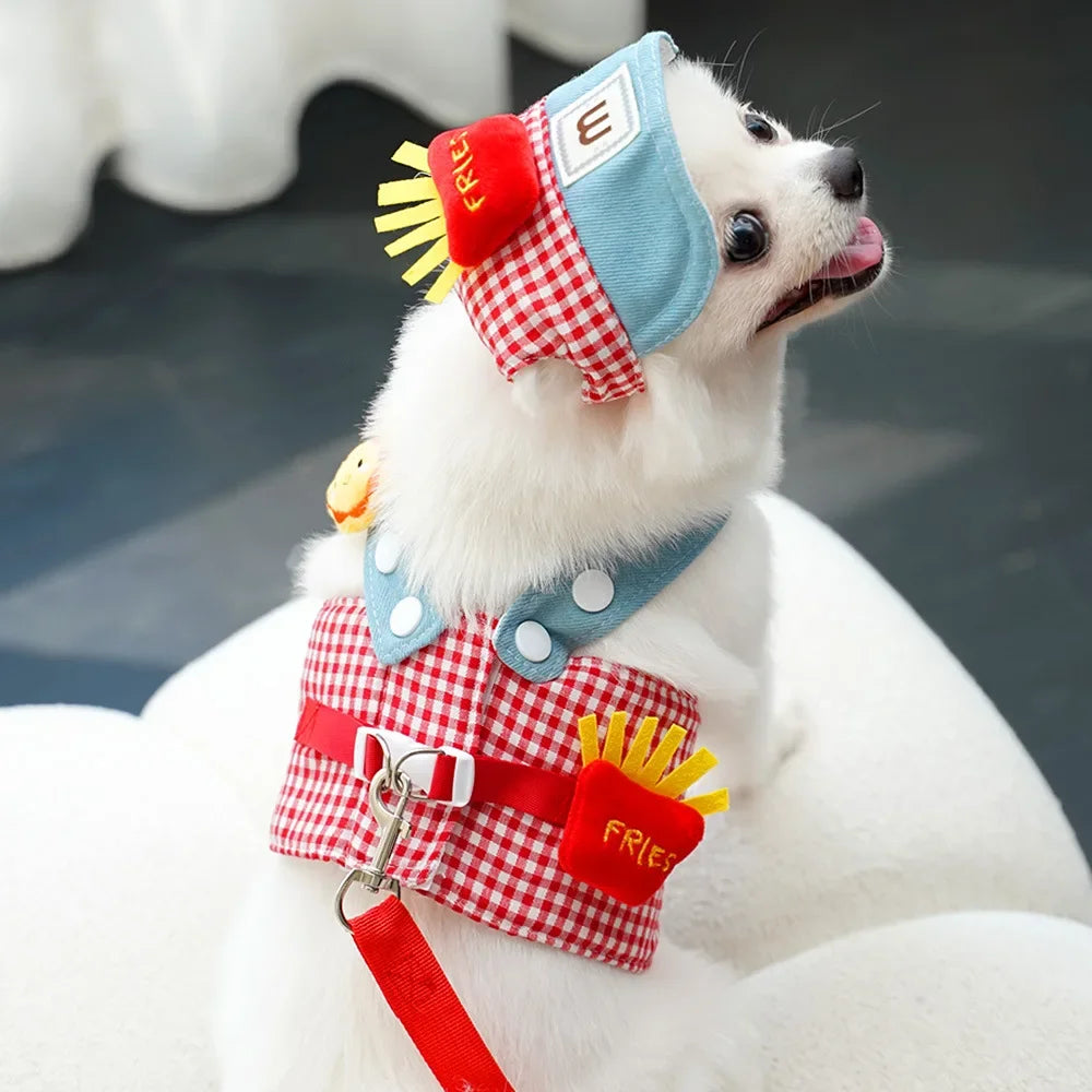 Cartoon Pet Harness, Leash, and Sun Hat Set