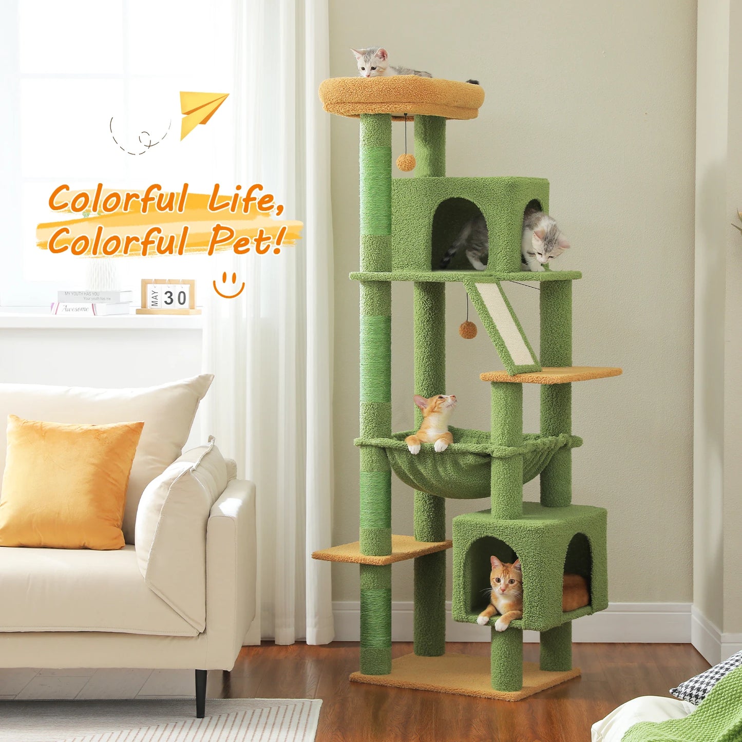 Multi-Level Cat Tree with 2 Cozy Condos