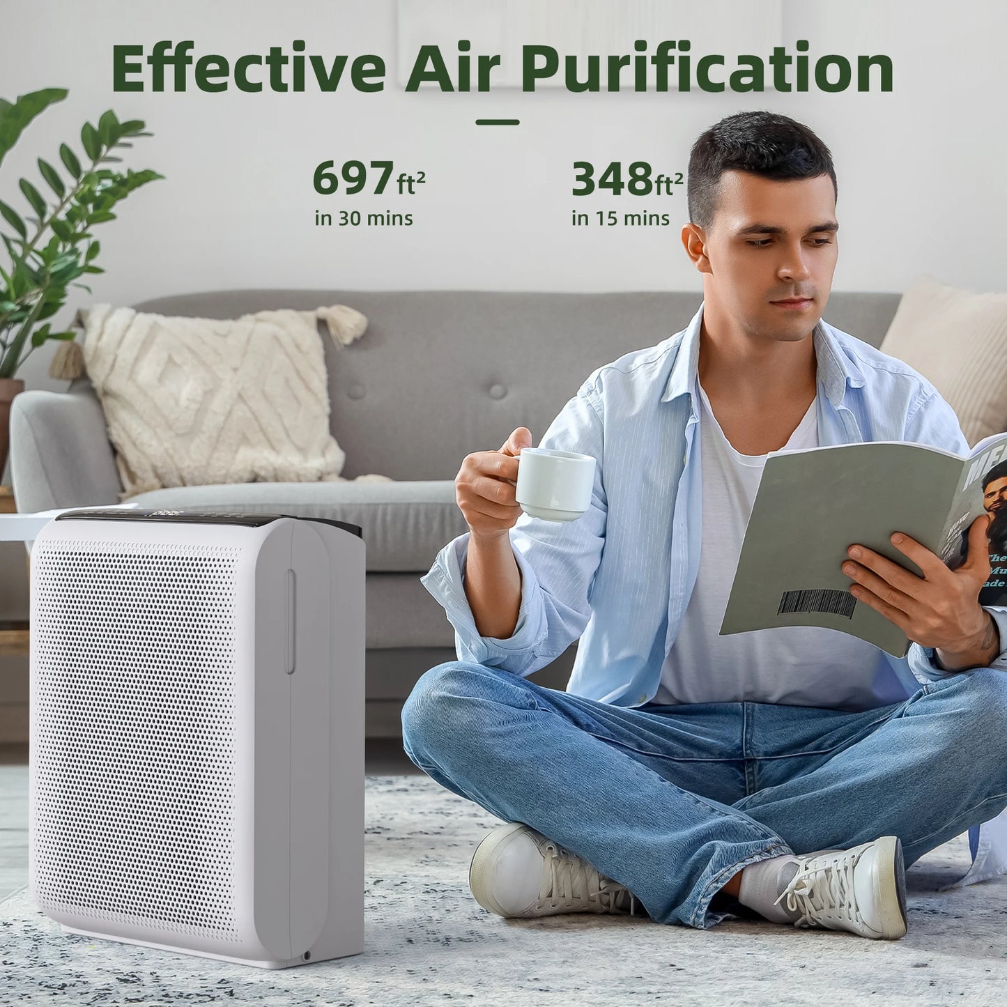 Air Purifier with Touch Control, for Pet Dander, Pollen, Smoke