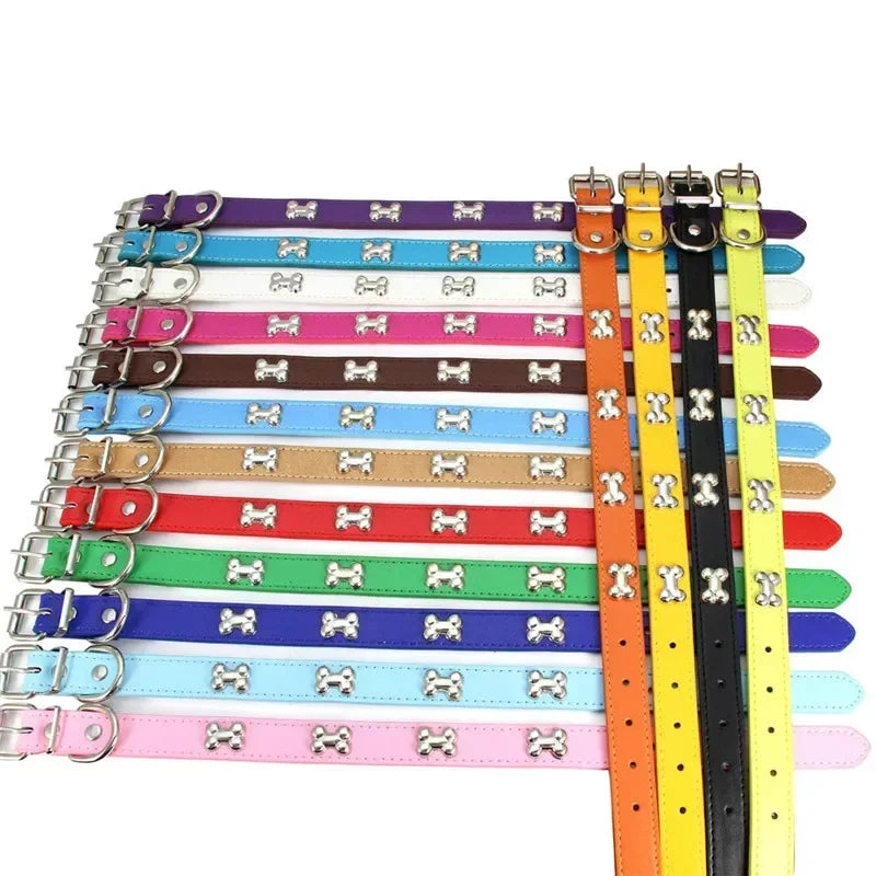 Bone Design Leather Pet Collars
