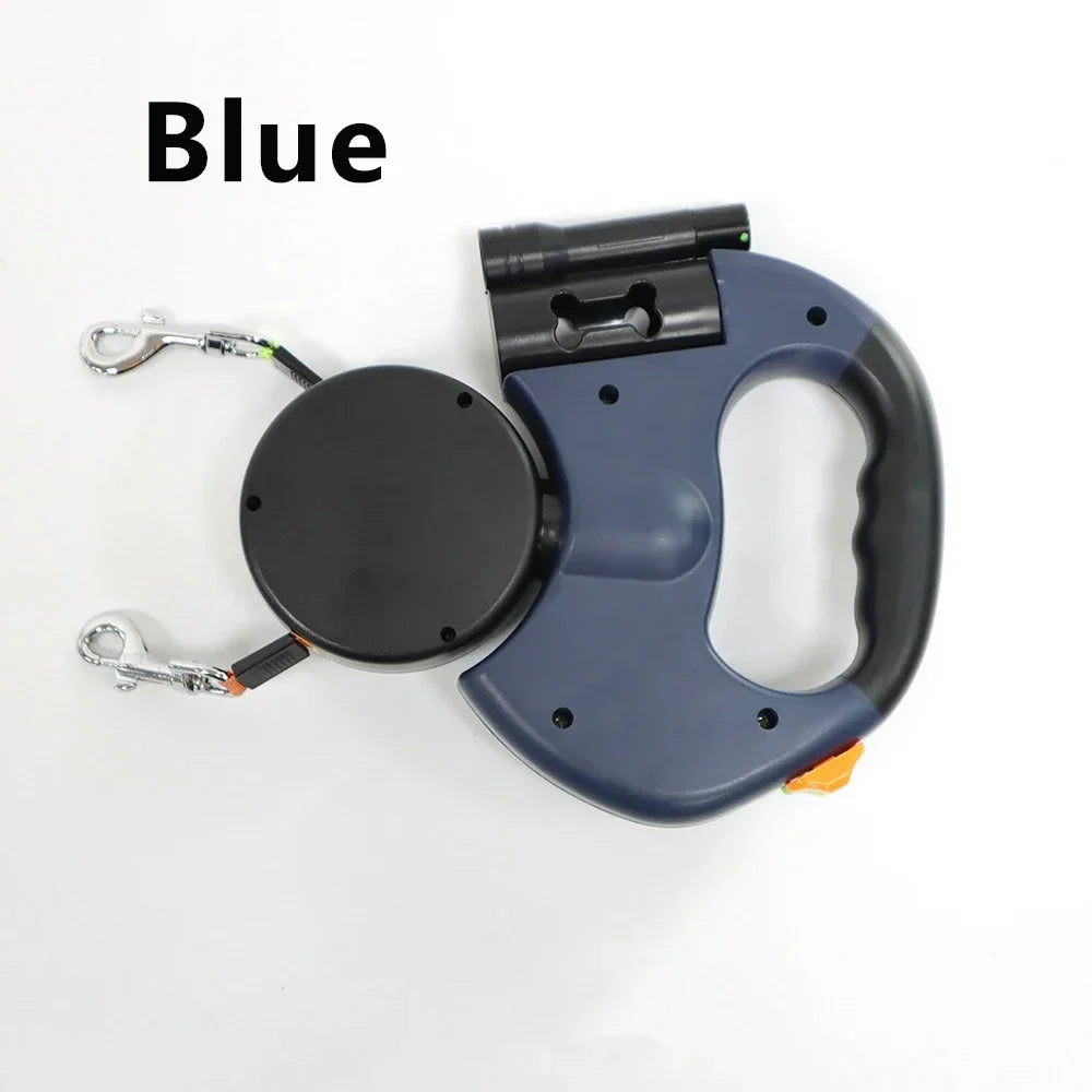 Retractable Dual Dog Leash with LED Light, 360 Swivel-No Tangle