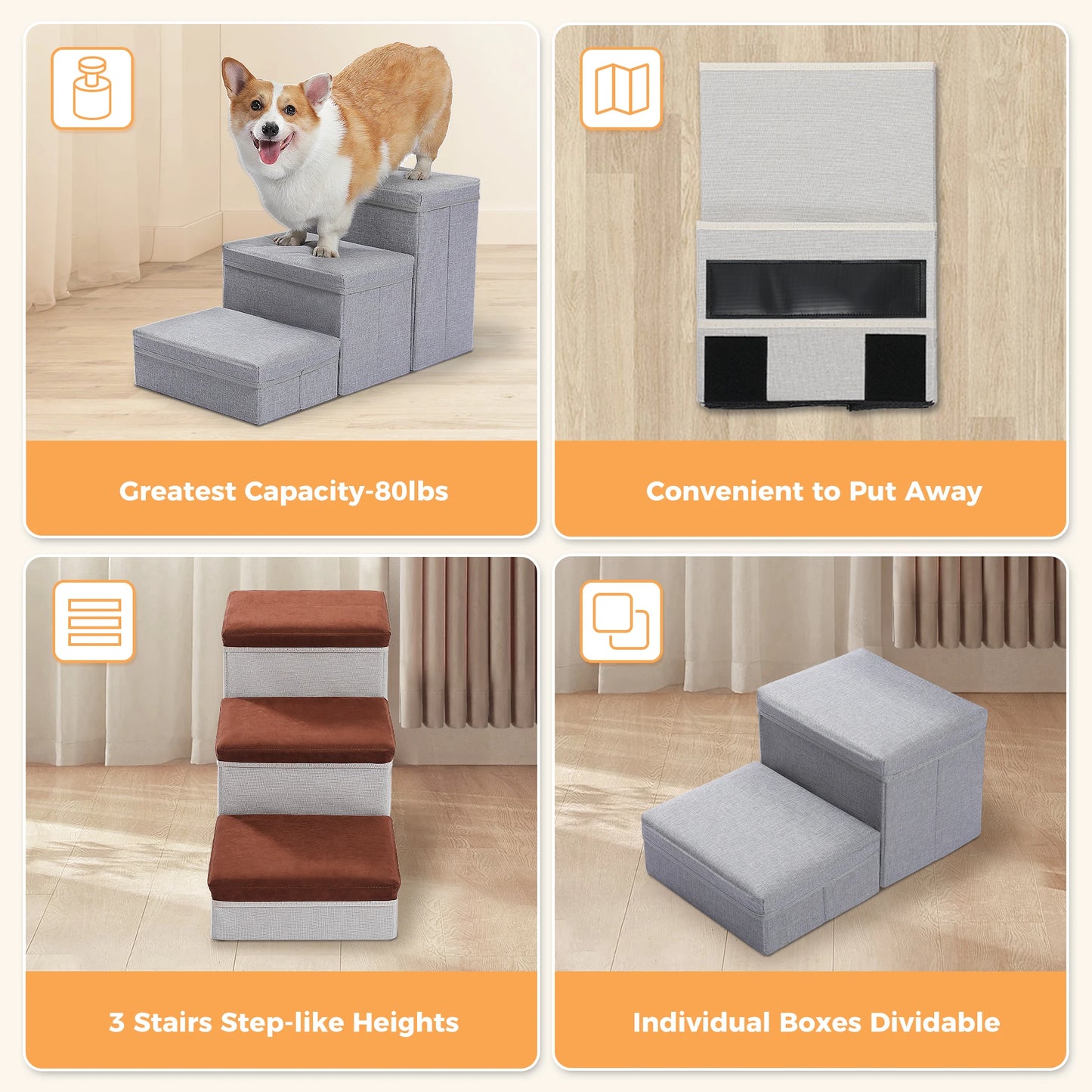 Foldable Pet Stairs with Storage Box