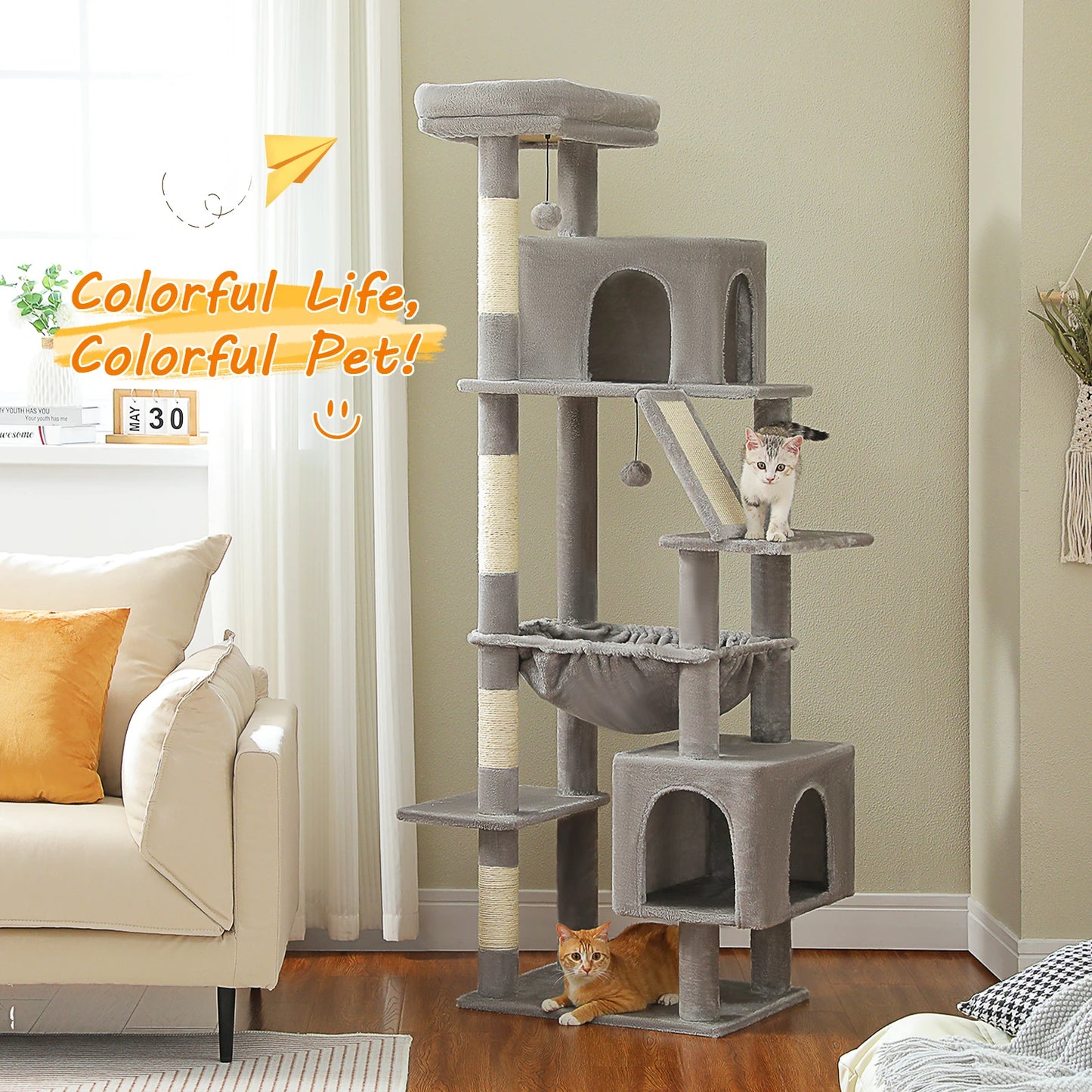 Multi-Level Cat Tree with 2 Cozy Condos