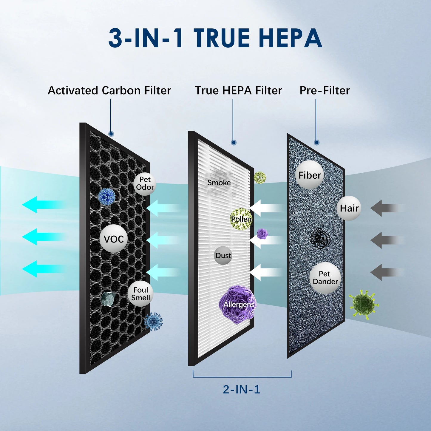 Air Purifier HEPA Filter with Ionizer, Pet dander