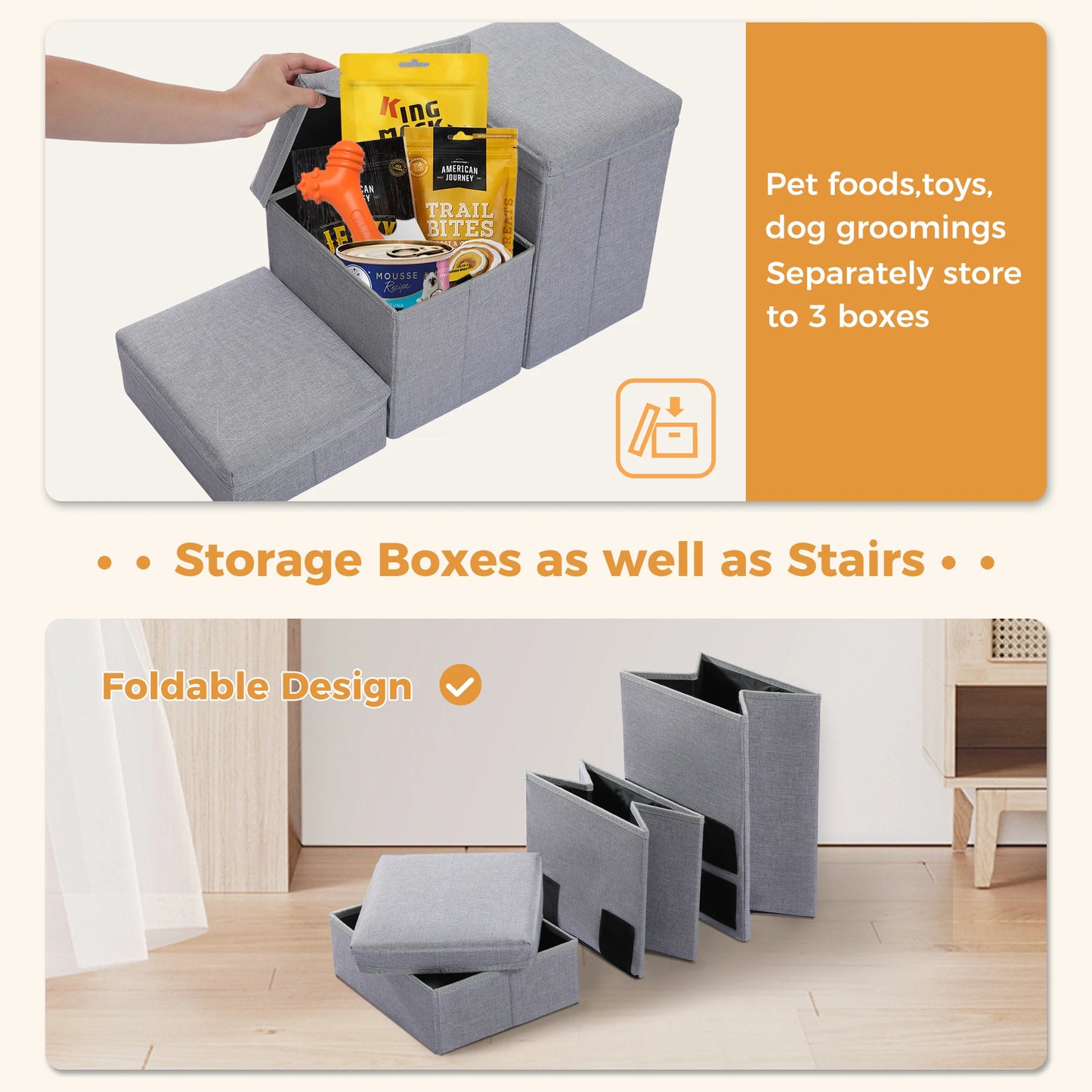 Foldable Pet Stairs with Storage Box