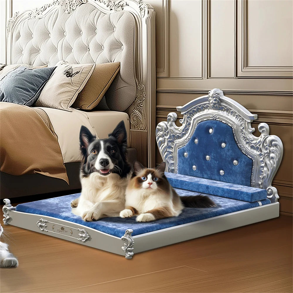 Fancy Velvet Dog Bed with Headboard