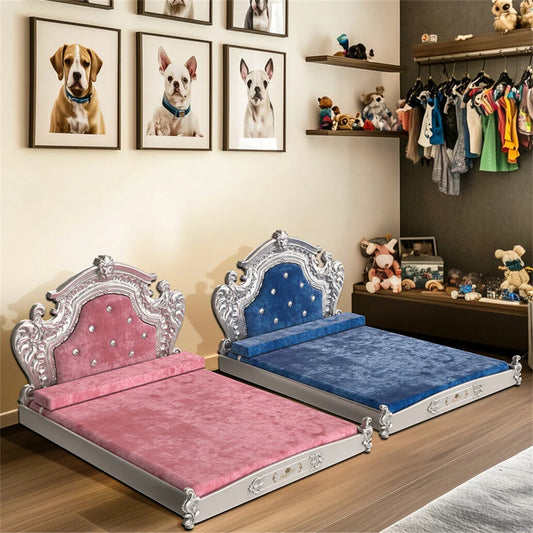 Fancy Velvet Dog Bed with Headboard