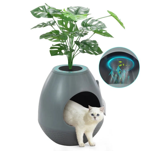 Plant Holder-Hidden Cat Litter Box with Odor Removal System