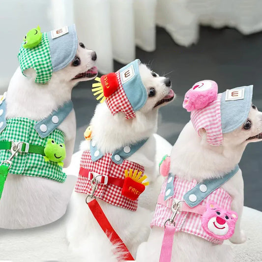 Cartoon Pet Harness, Leash, and Sun Hat Set