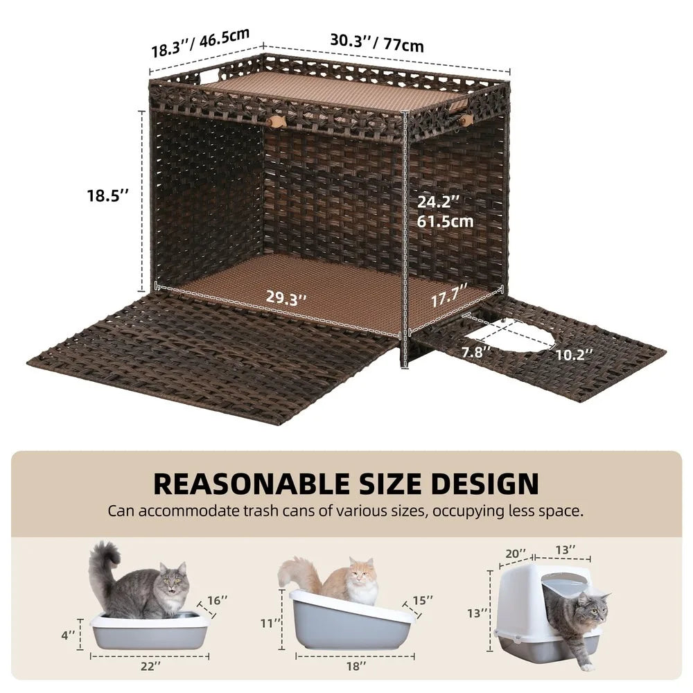 Rattan Hidden Cat Litter Box Enclosure
