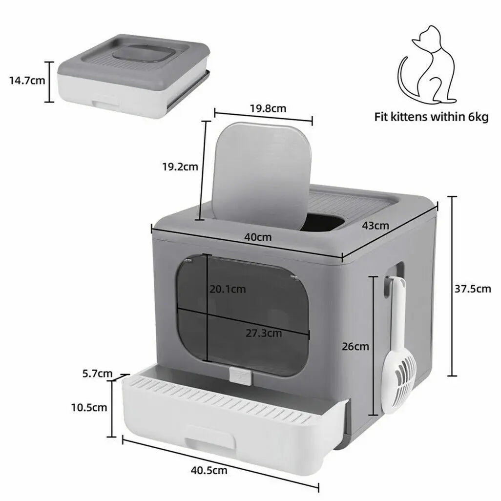 Enclosed Cat Litter Box with Scoop and Tray