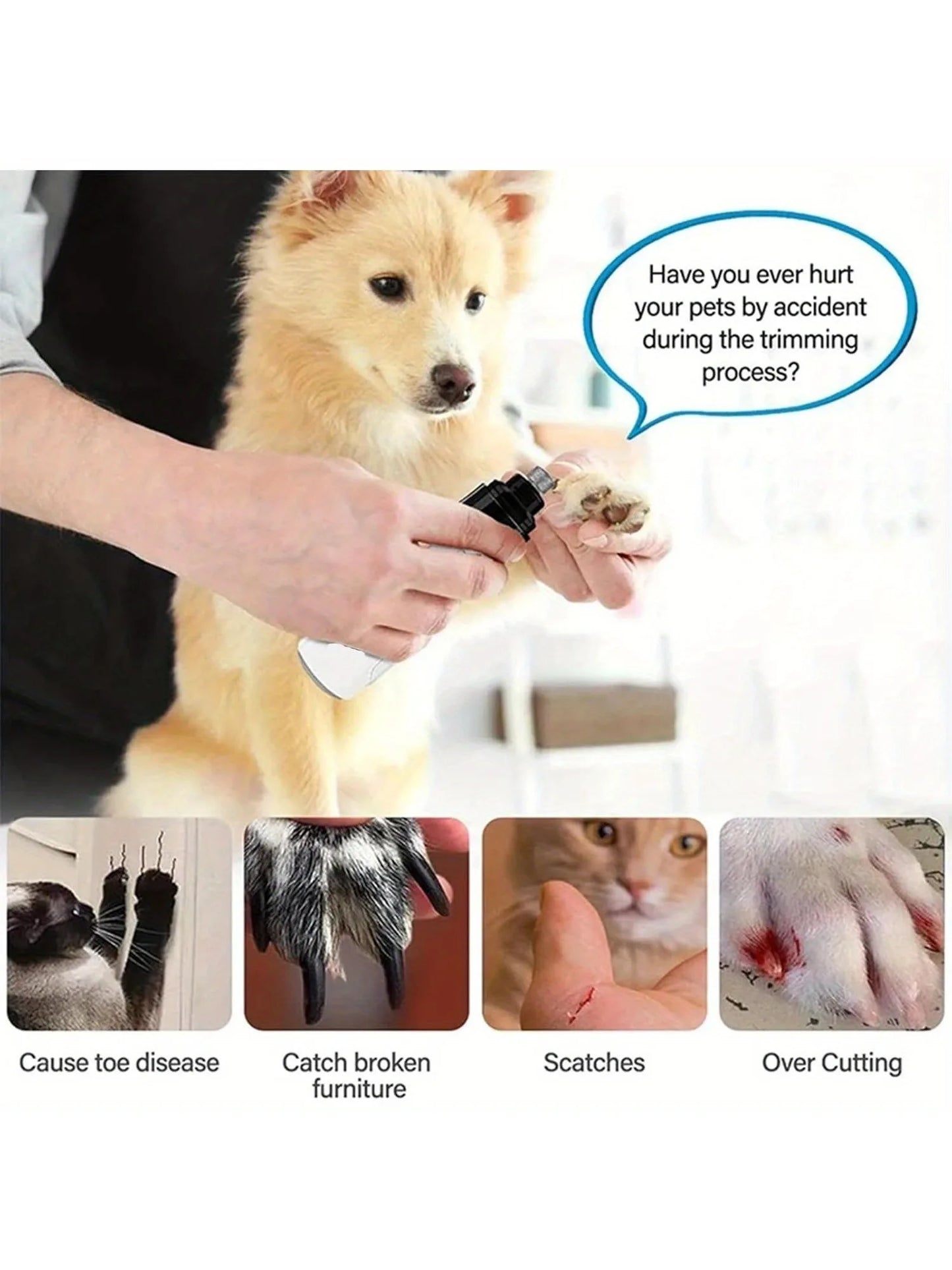 Dog Nail Grinder- Silent, Rechargeable Electric Nail Trimmer for Pets