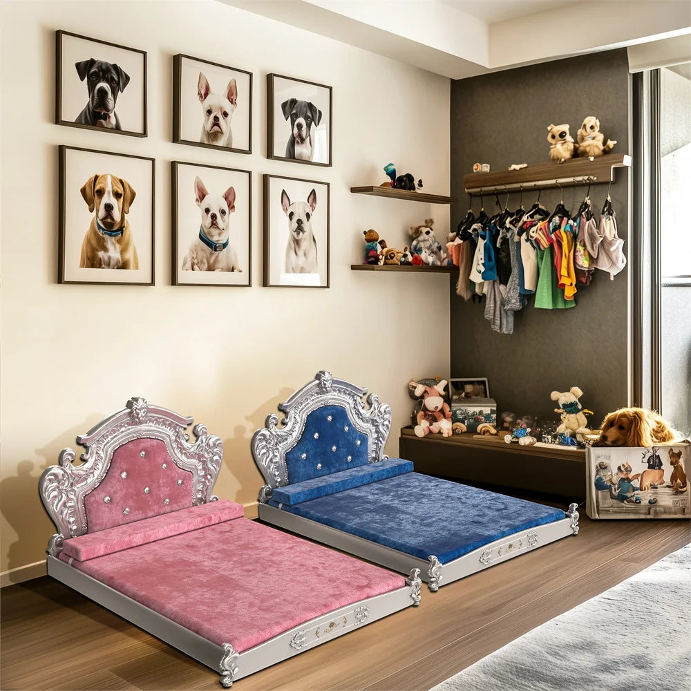 Fancy Velvet Dog Bed with Headboard