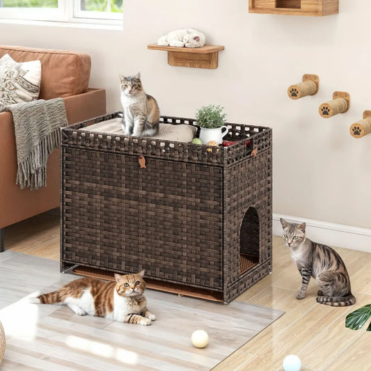 Rattan Hidden Cat Litter Box Enclosure