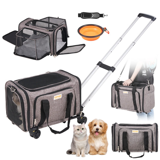 Pet Carrier Backpack with Telescopic Handle, Wheels and Shoulder Strap