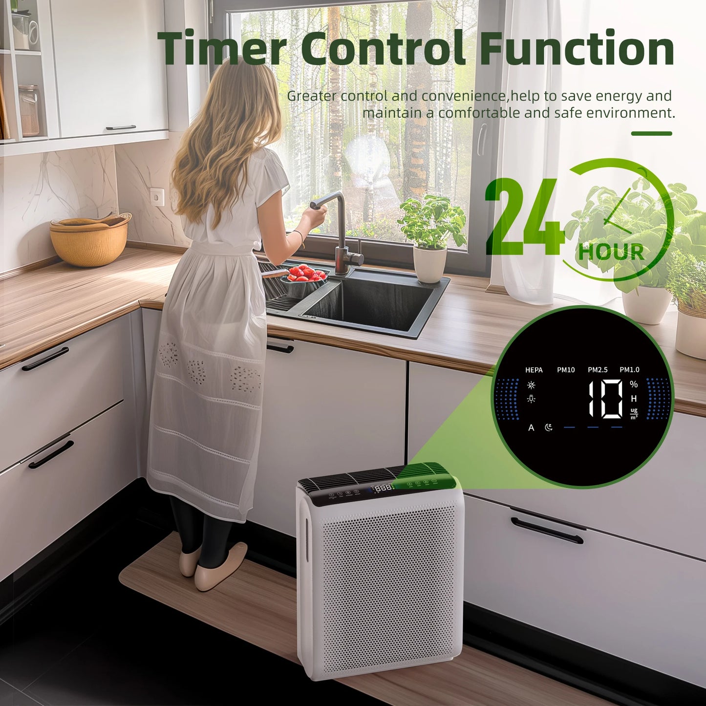 Air Purifier with Touch Control, for Pet Dander, Pollen, Smoke