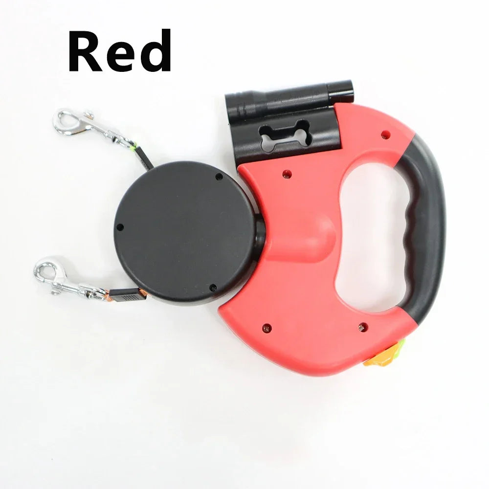 Retractable Dual Dog Leash with LED Light, 360 Swivel-No Tangle