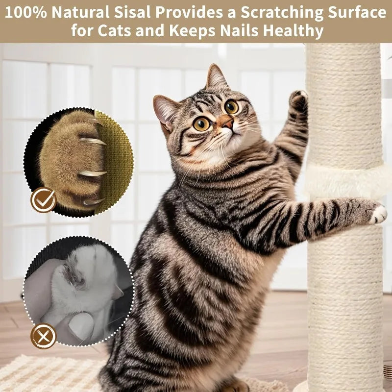 Interactive Furniture Toys for Indoor Cats Adults, 2 Mounting Methods Scratcher Tree Tower with Hanging and Ball Track