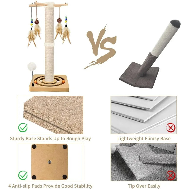 Interactive Furniture Toys for Indoor Cats Adults, 2 Mounting Methods Scratcher Tree Tower with Hanging and Ball Track