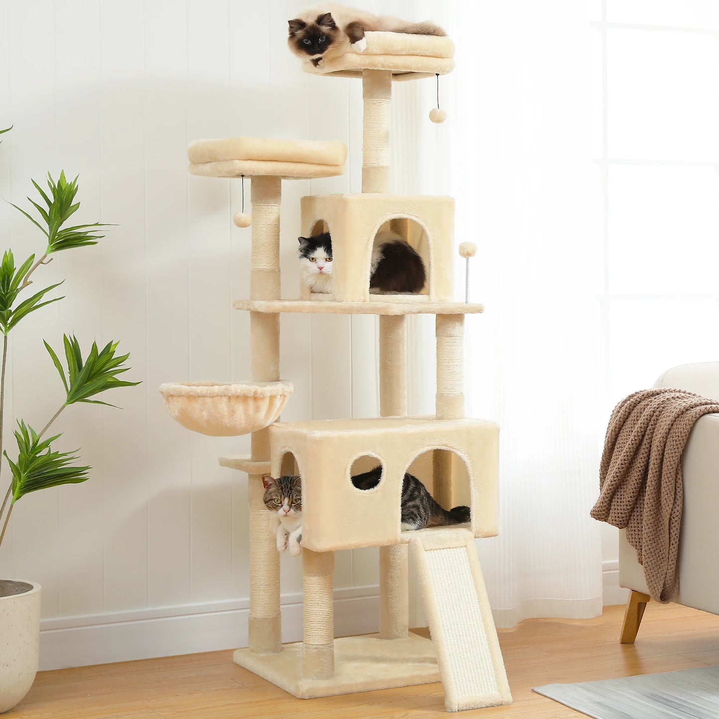 Multi-Level Tower for Large Cats with Cozy Hammock