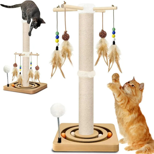 Interactive Furniture Toys for Indoor Cats Adults, 2 Mounting Methods Scratcher Tree Tower with Hanging and Ball Track