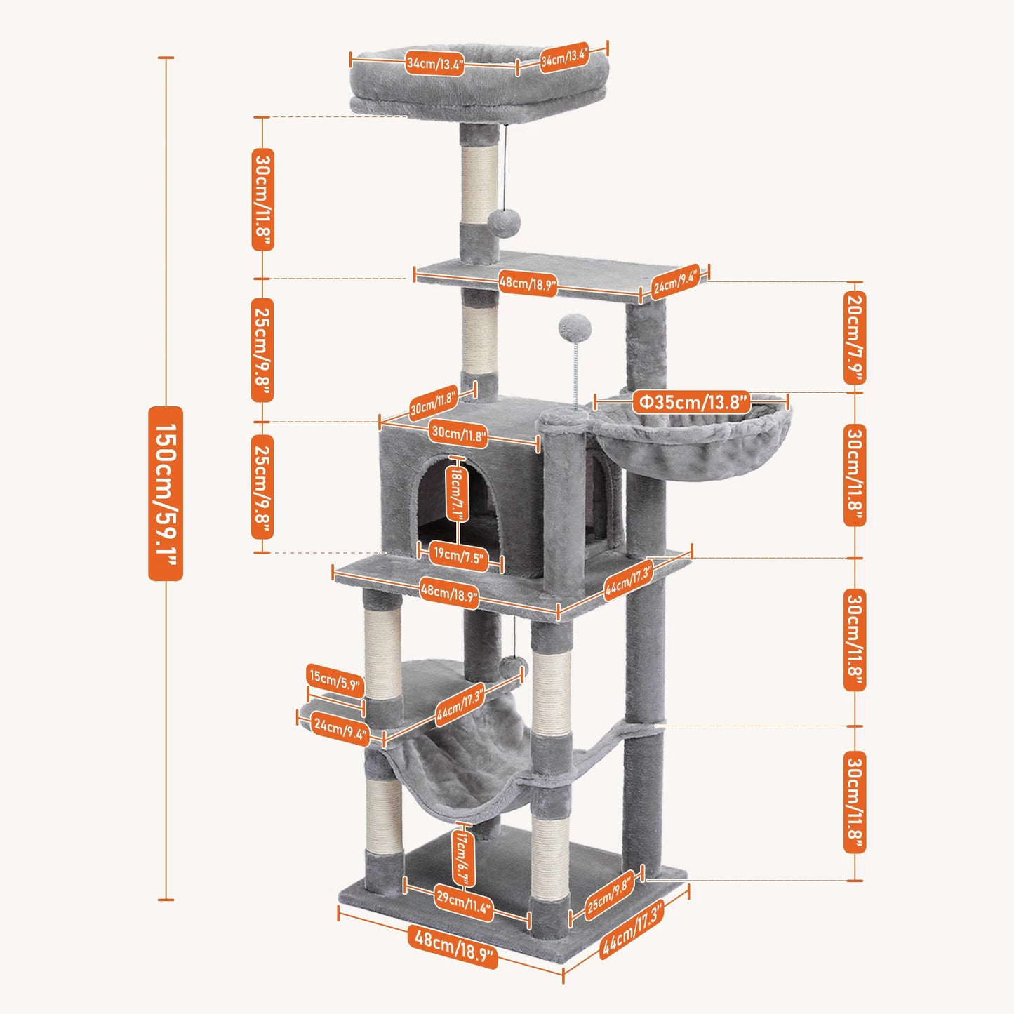 Multi-Level Tower for Large Cats with Cozy Hammock
