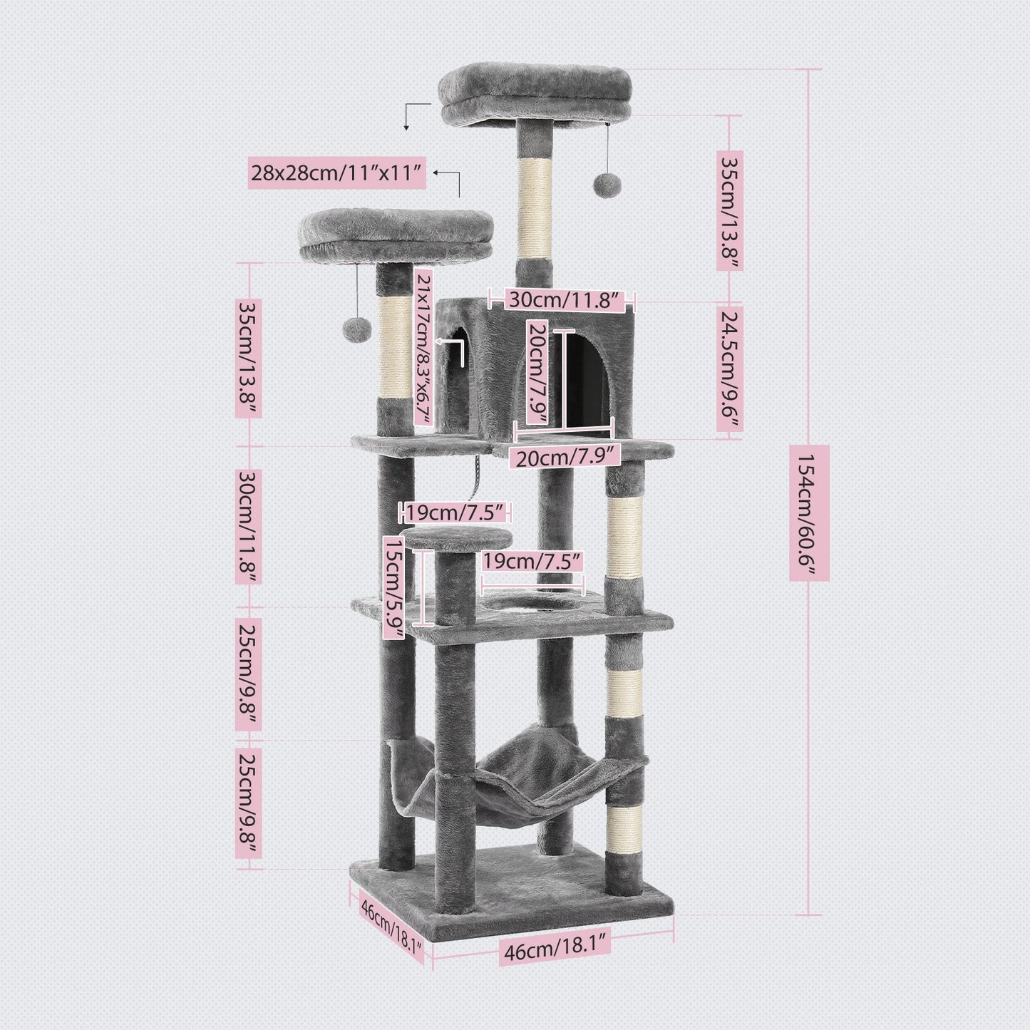 Multi-Level Tower for Large Cats with Cozy Hammock