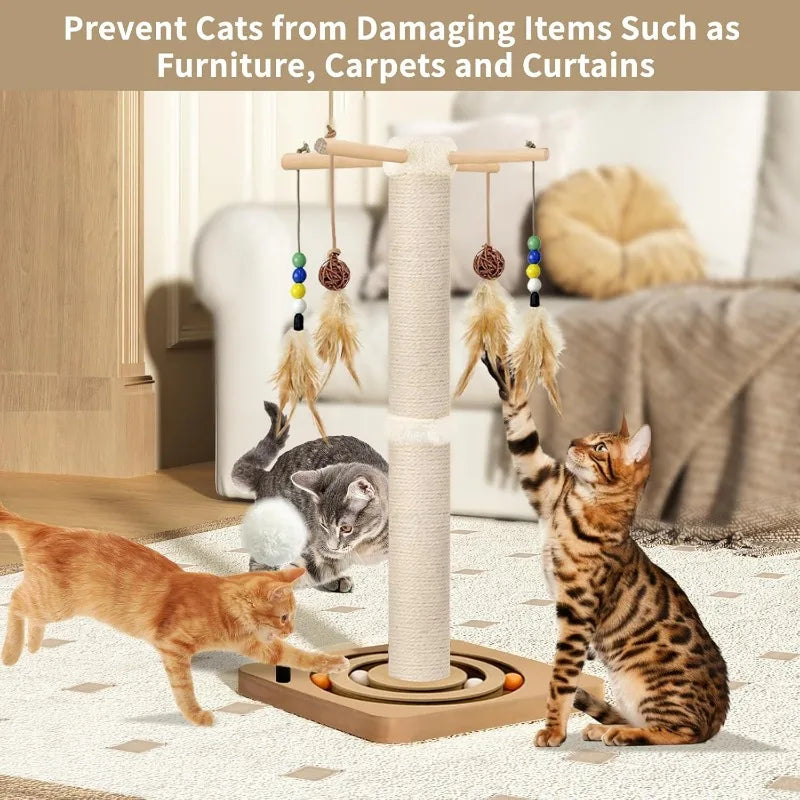 Interactive Furniture Toys for Indoor Cats Adults, 2 Mounting Methods Scratcher Tree Tower with Hanging and Ball Track