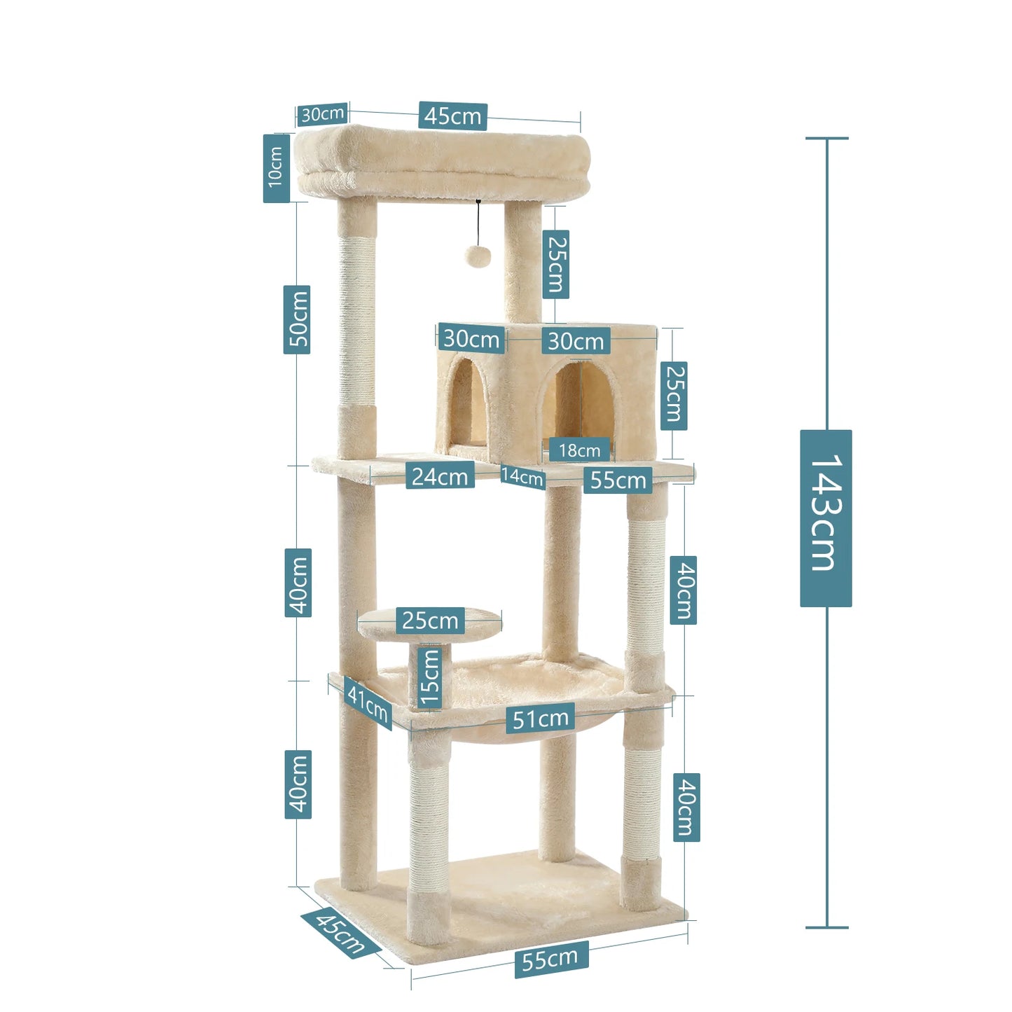 Multi-Level Tower for Large Cats with Cozy Hammock