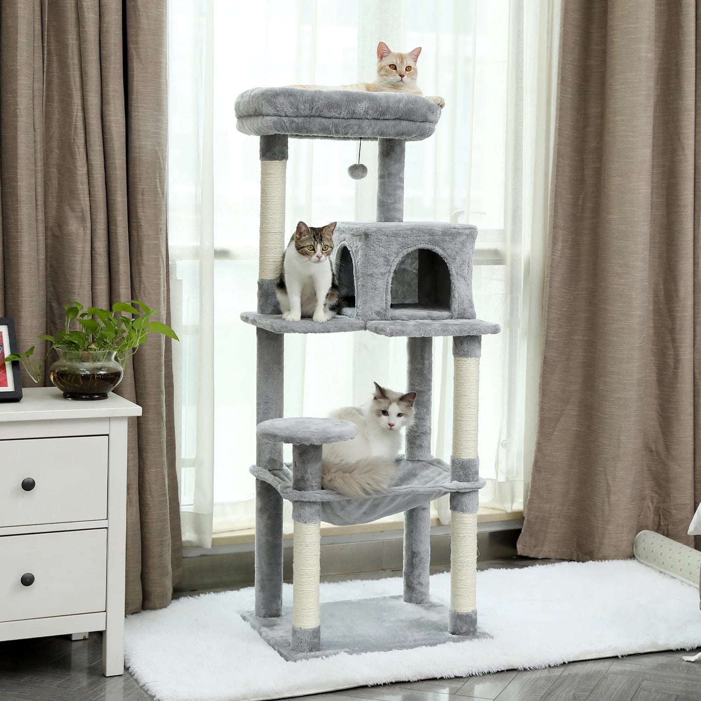 Multi-Level Tower for Large Cats with Cozy Hammock