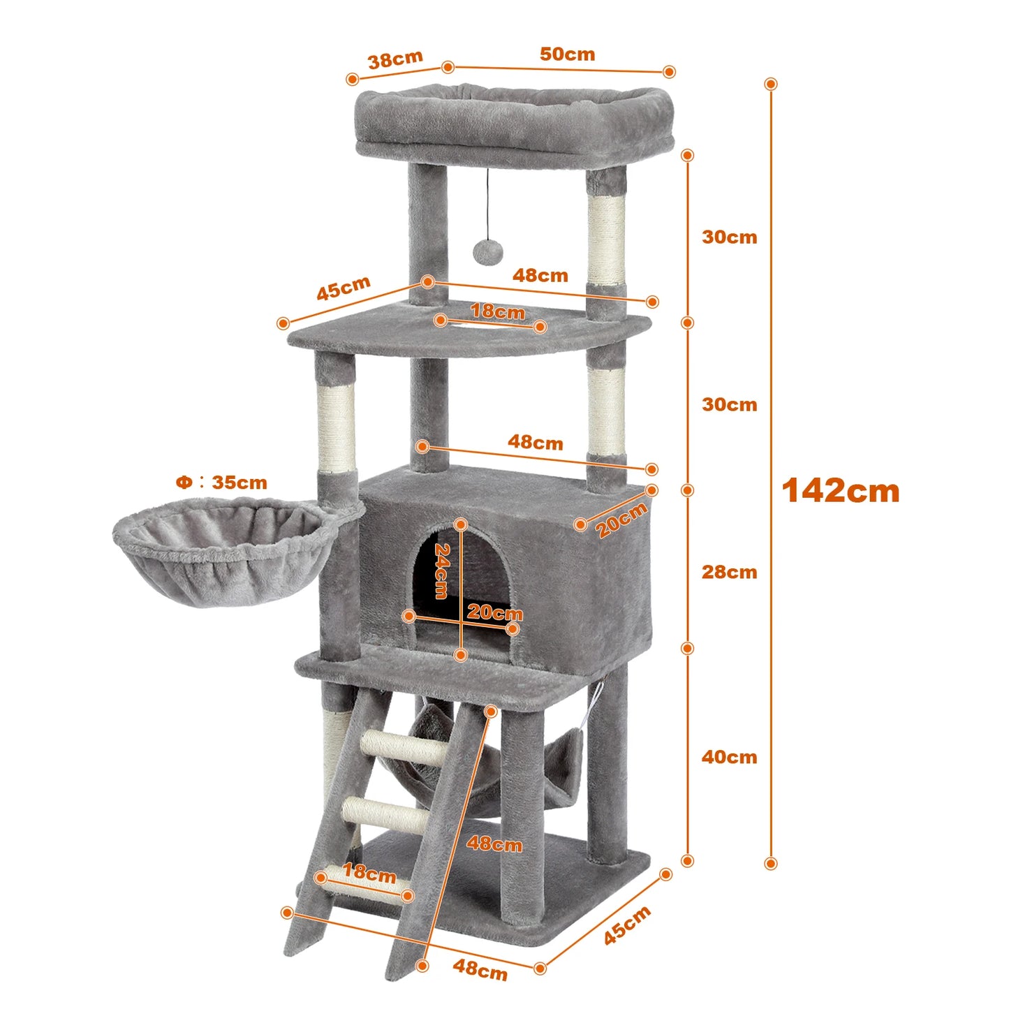 Multi-Level Tower for Large Cats with Cozy Hammock