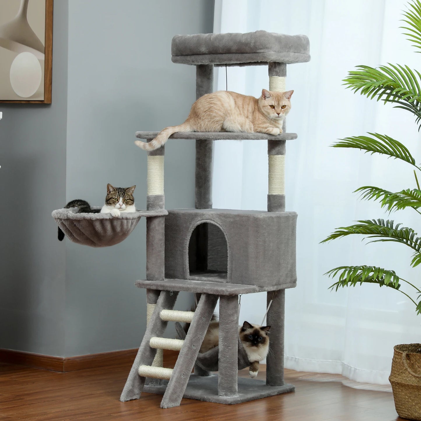 Multi-Level Tower for Large Cats with Cozy Hammock