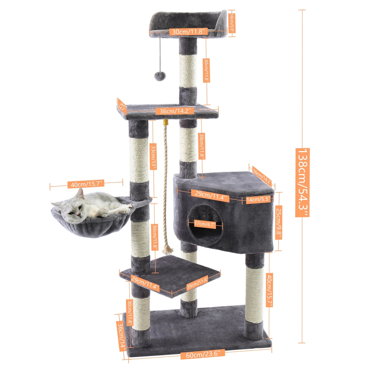 Multi-Level Tower for Large Cats with Cozy Hammock