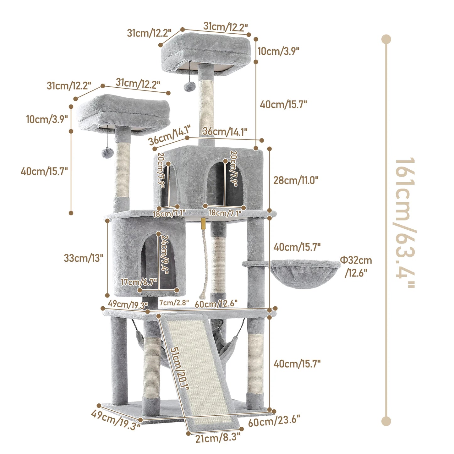 Multi-Level Tower for Large Cats with Cozy Hammock