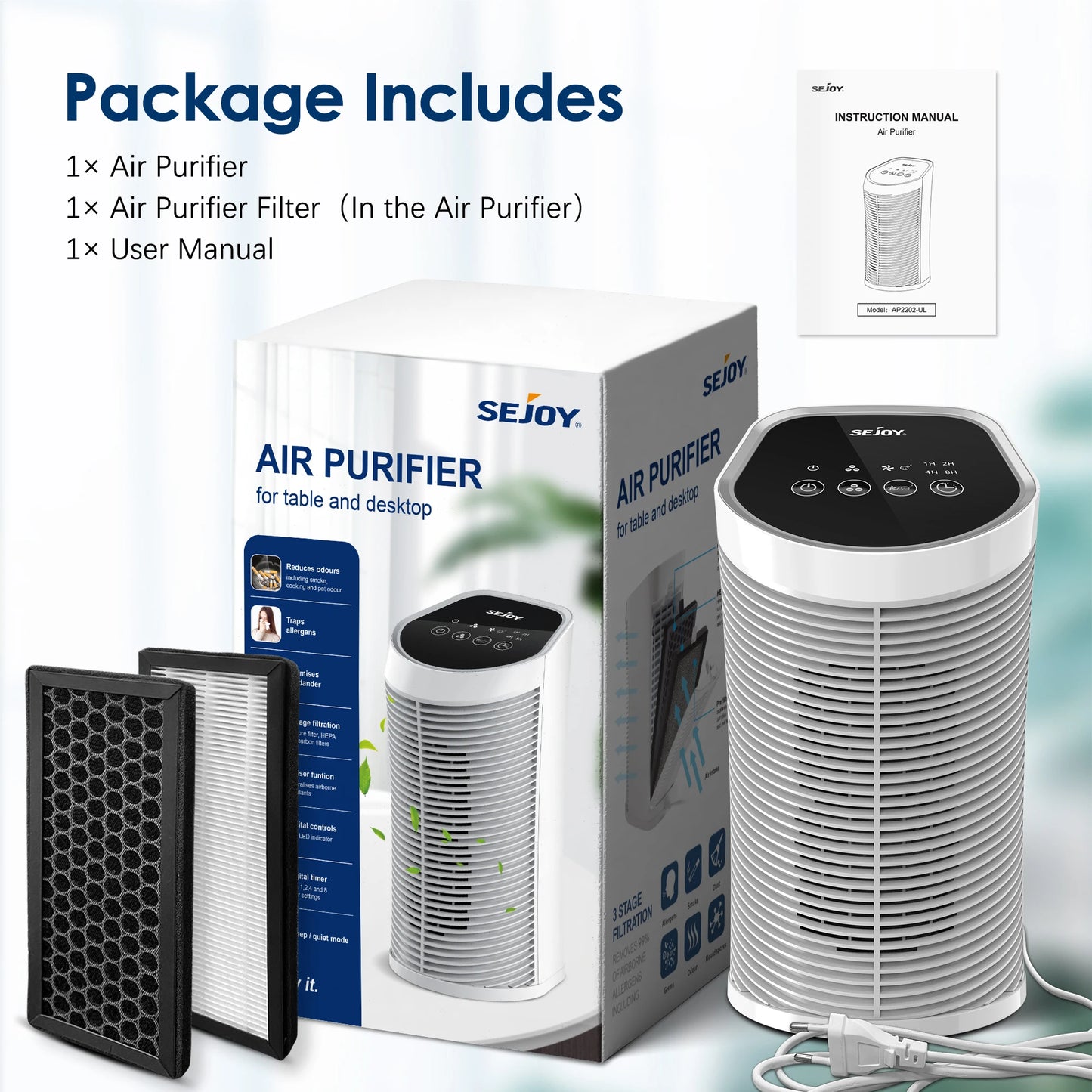 Air Purifier HEPA Filter with Ionizer, Pet dander