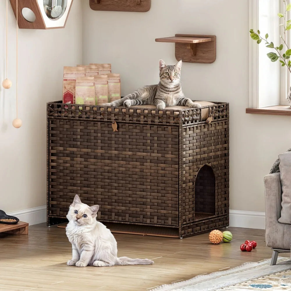 Rattan Hidden Cat Litter Box Enclosure