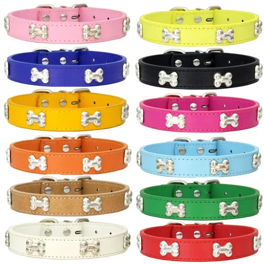 Bone Design Leather Pet Collars