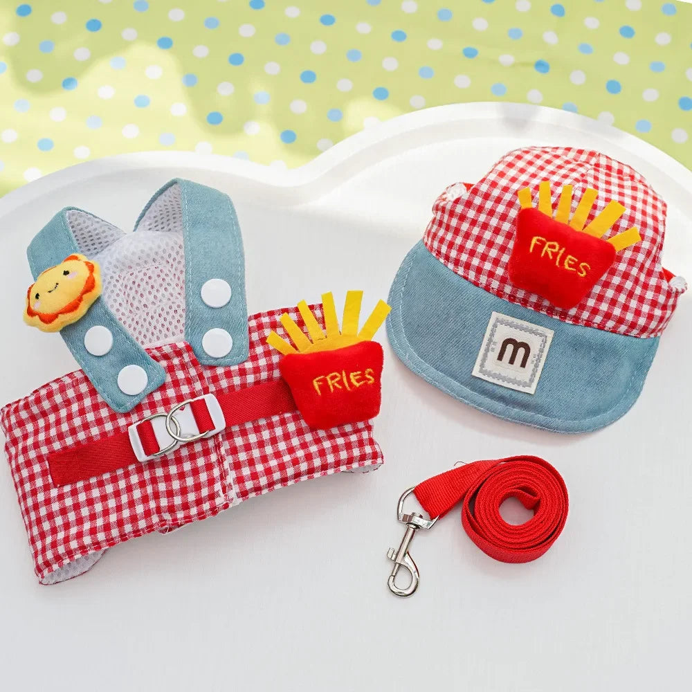 Cartoon Pet Harness, Leash, and Sun Hat Set