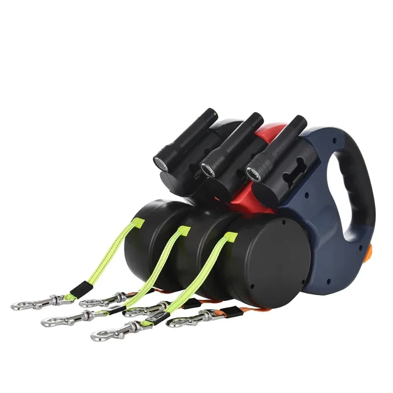Retractable Dual Dog Leash with LED Light, 360 Swivel-No Tangle