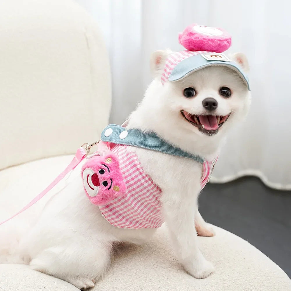 Cartoon Pet Harness, Leash, and Sun Hat Set