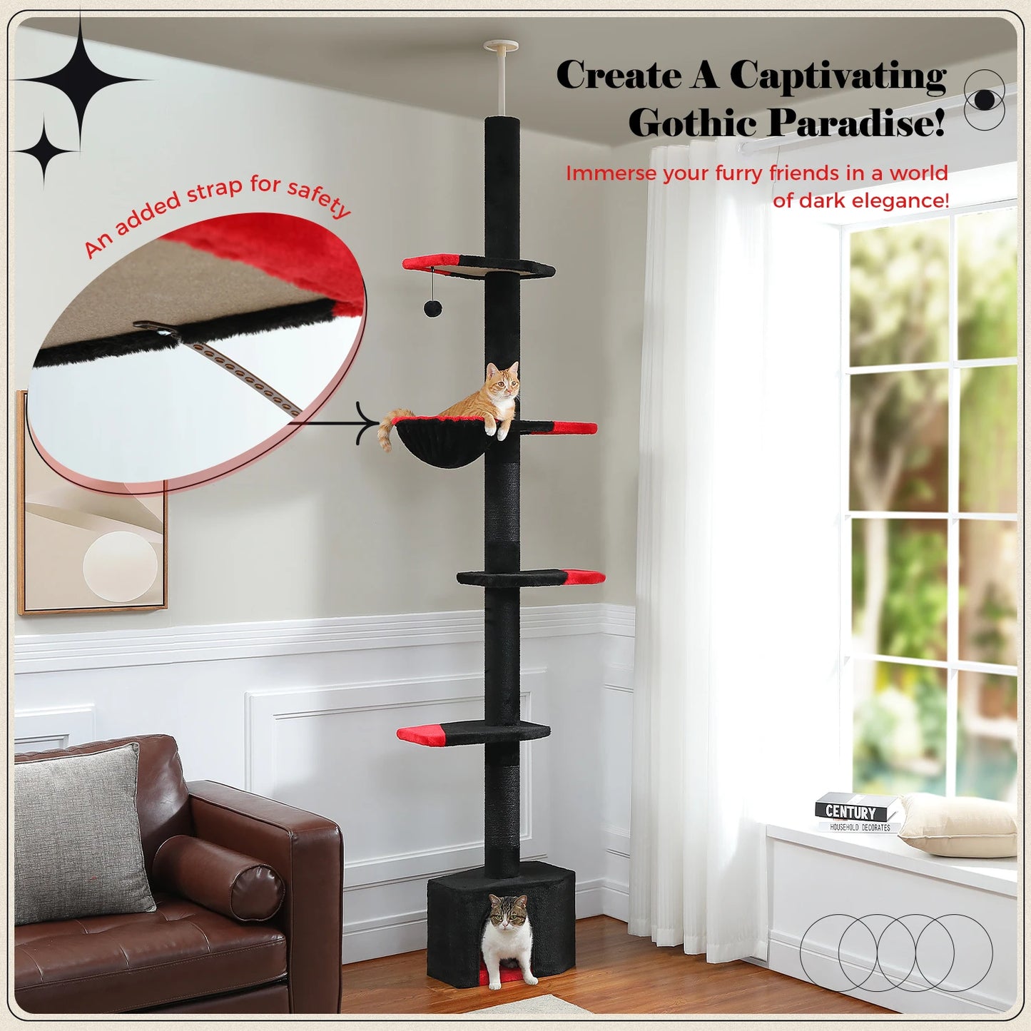 Cactus Cat Tree- Floor to Ceiling, Adjustable Height